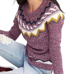 OLD NAVY Sweater sz M Purple Fair Isle Crew Neck Knit Cotton Blend Nordic Lodge